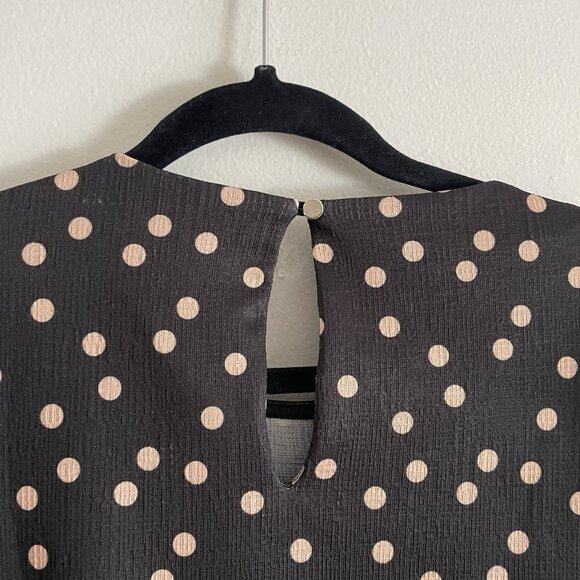 River Island Women 12 Black Crew Neck Puff Sleeve Spotted Frill Smock Mini Dress - Picture 15 of 15